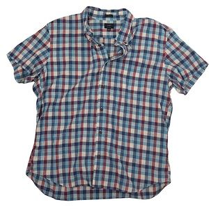 J Crew Factory Short Sleeve Linen/Cotton Plaid Button Down Shirt